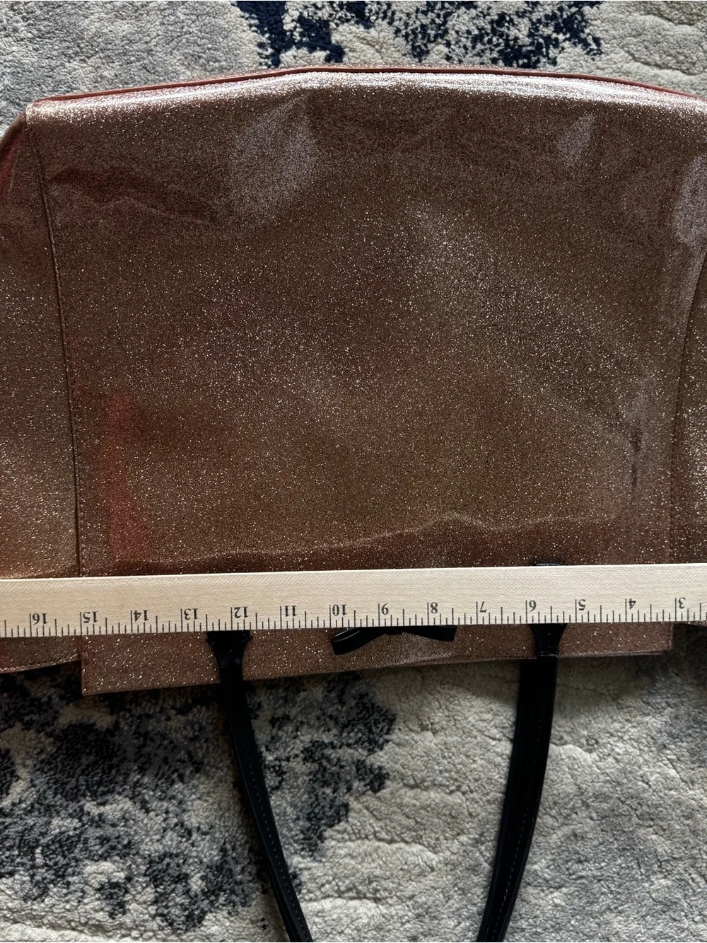 kate spade Rose Gold Glitter Tote with Black Bow Handles